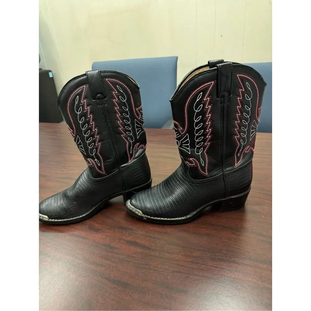 Durango Youth Black Lizard Print Cowboy Boots Size 3.5